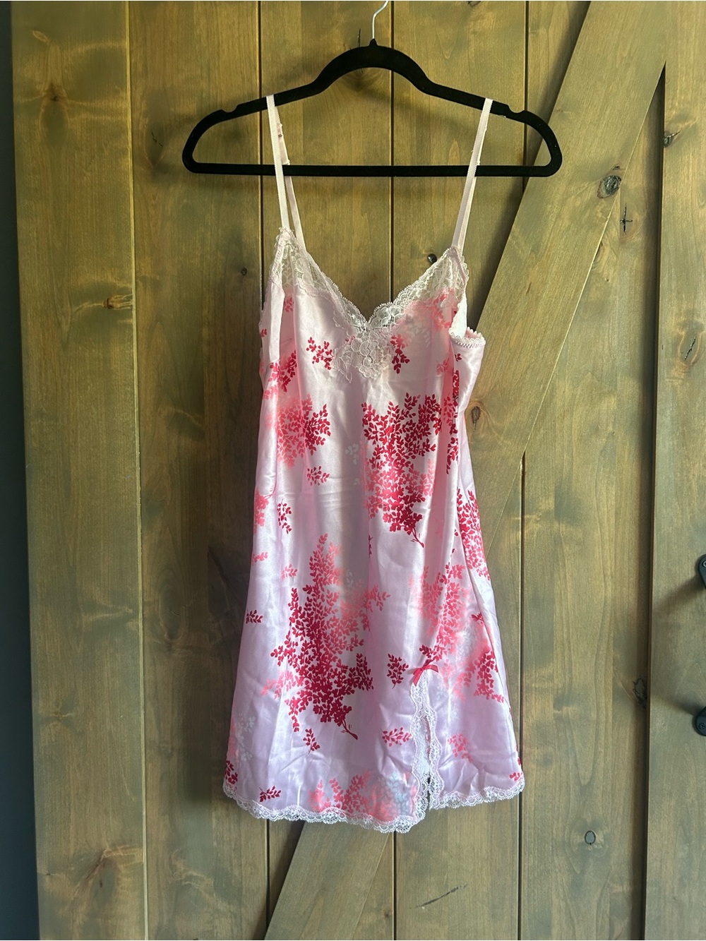 Victoria's Secret Pink and Red Floral Satin Chemise